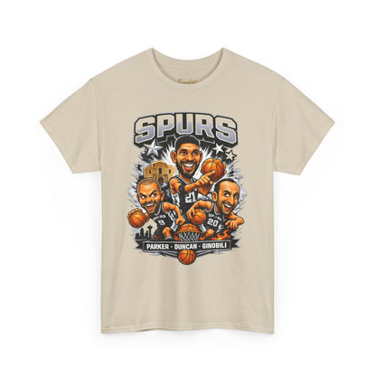Spurs Legends T-Shirt — Parker, Duncan & Ginobili Cartoon Basketball Tee