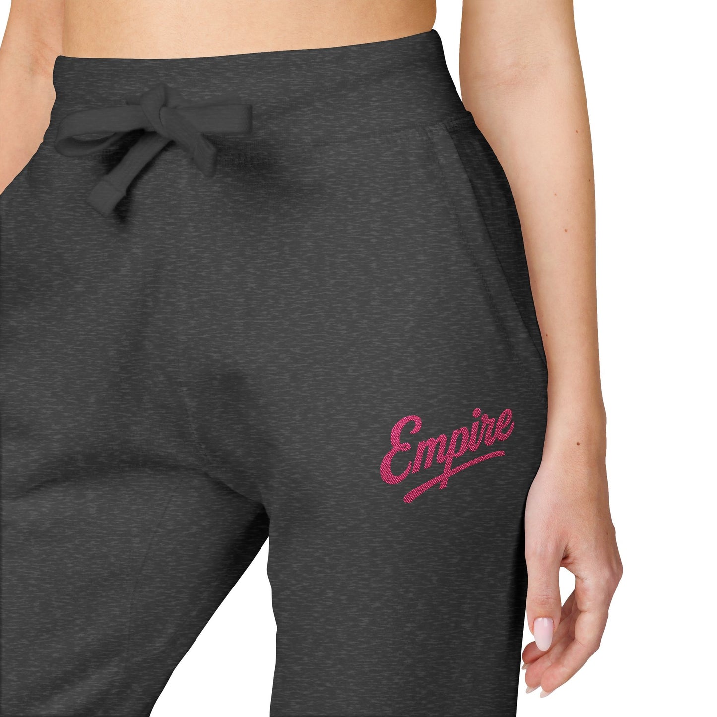 Empire Signature Embroidered Sweatpants — Minimal Fleece with Pink 'Empire' Logo