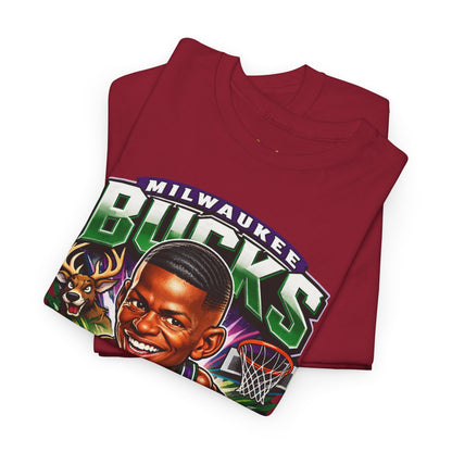 Milwaukee Bucks Retro Player Cartoon Tee — 'Ray Allen' Basketball Graphic T-Shirt