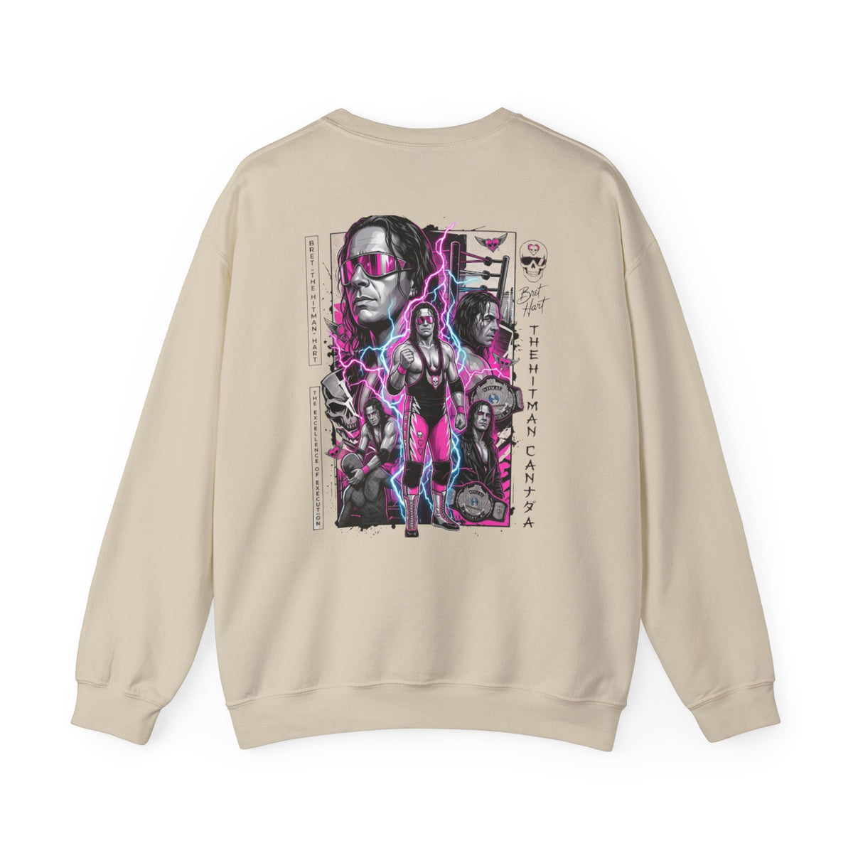 Retro Wrestling Crewneck Sweatshirt – 'The Hitman' Neon Bret Hart Graphic