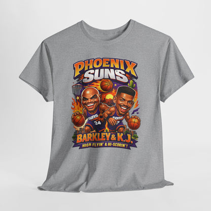 Phoenix Suns Barkley & K.J. Graphic Tee — Retro Basketball Cartoon Shirt