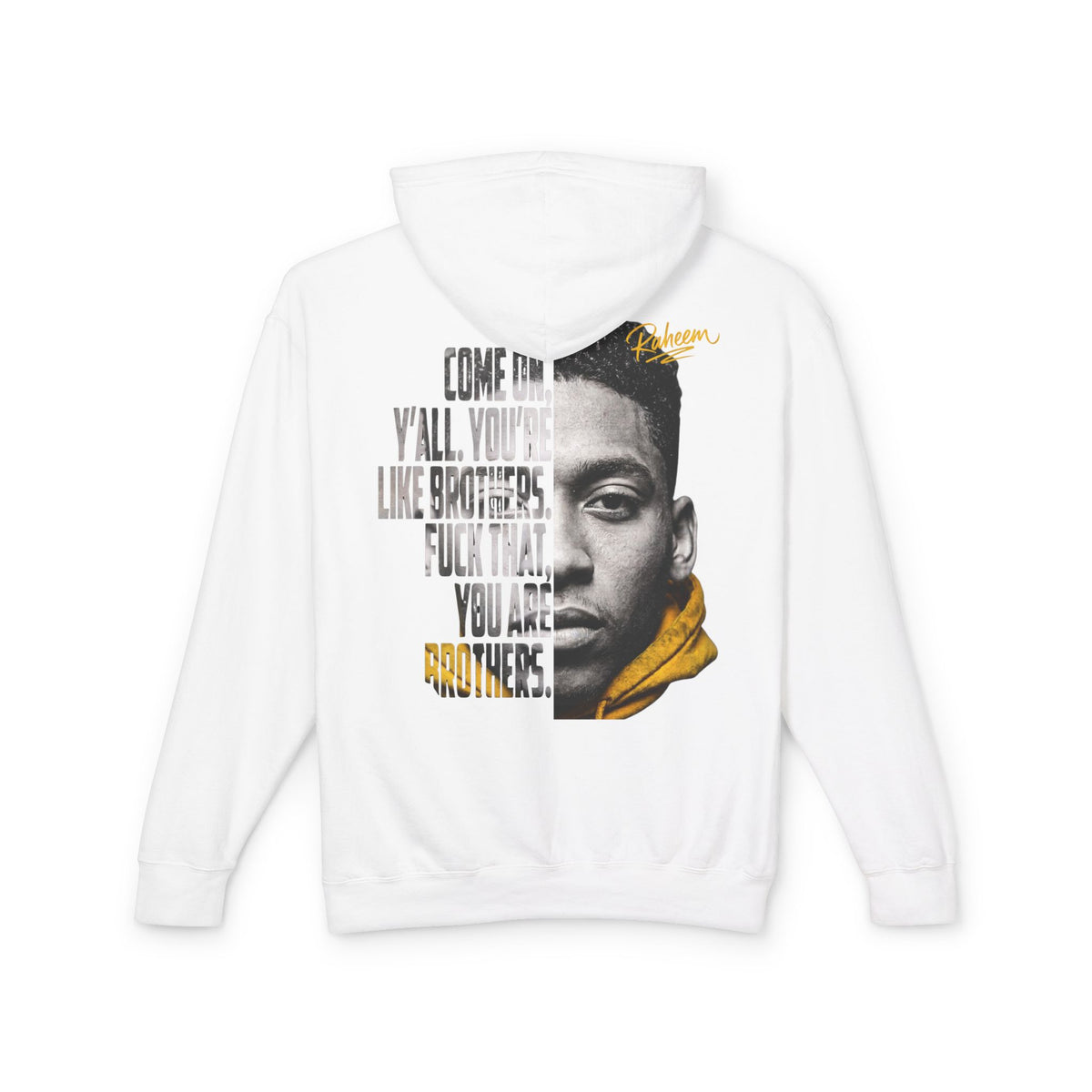 Raheem Hoodie — 'Juice' Portrait Hoodie with Quote (Half-Face Design)