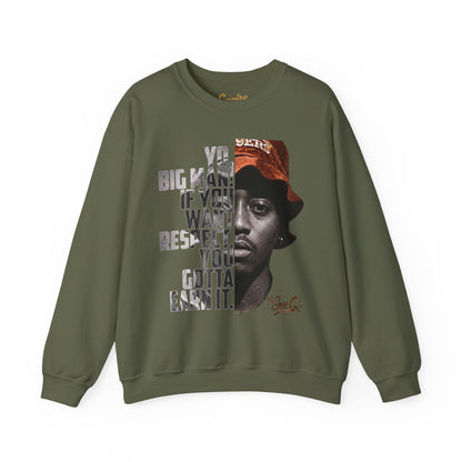 DJ Gee Q - Respect Is Earned Crewneck Sweatshirt – Motivational Hip-Hop Portrait Design