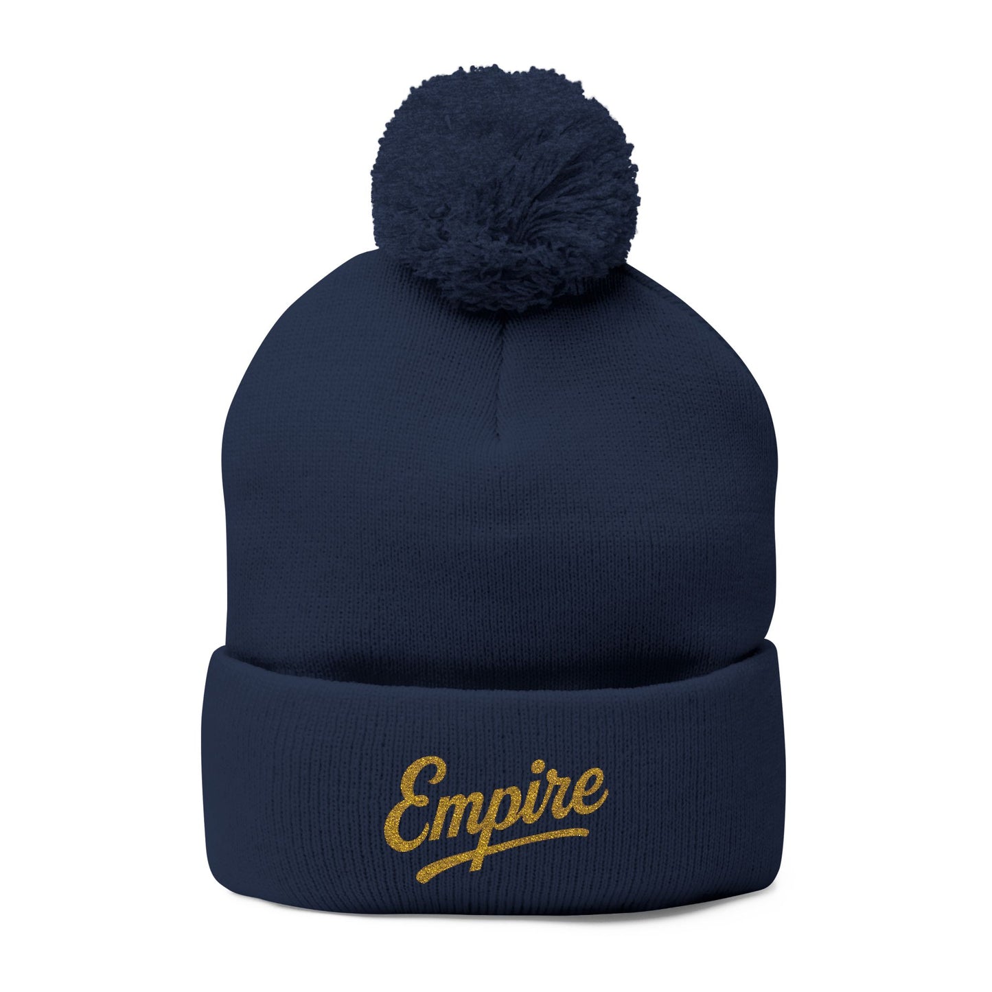 Embroidered Pom-Pom Knit Cap