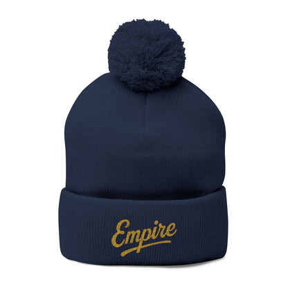 Embroidered Pom-Pom Knit Cap