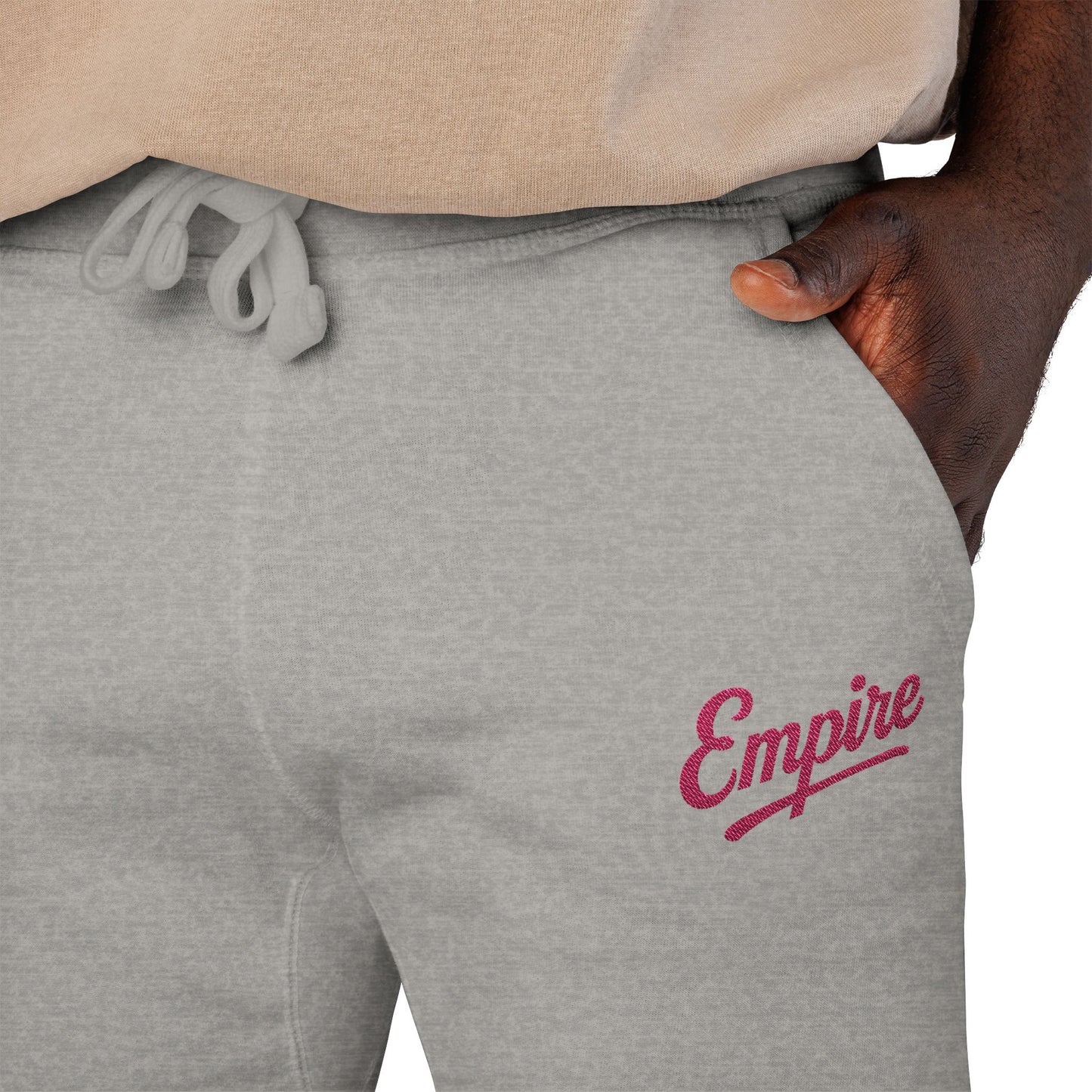 Empire Signature Embroidered Sweatpants — Minimal Fleece with Pink 'Empire' Logo