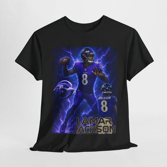 Lamar Jackson Lightning Tee – Unisex Cotton Shirt, Football Fan Gift, Sports Apparel, Game Day Outfit, NFL Merchandise