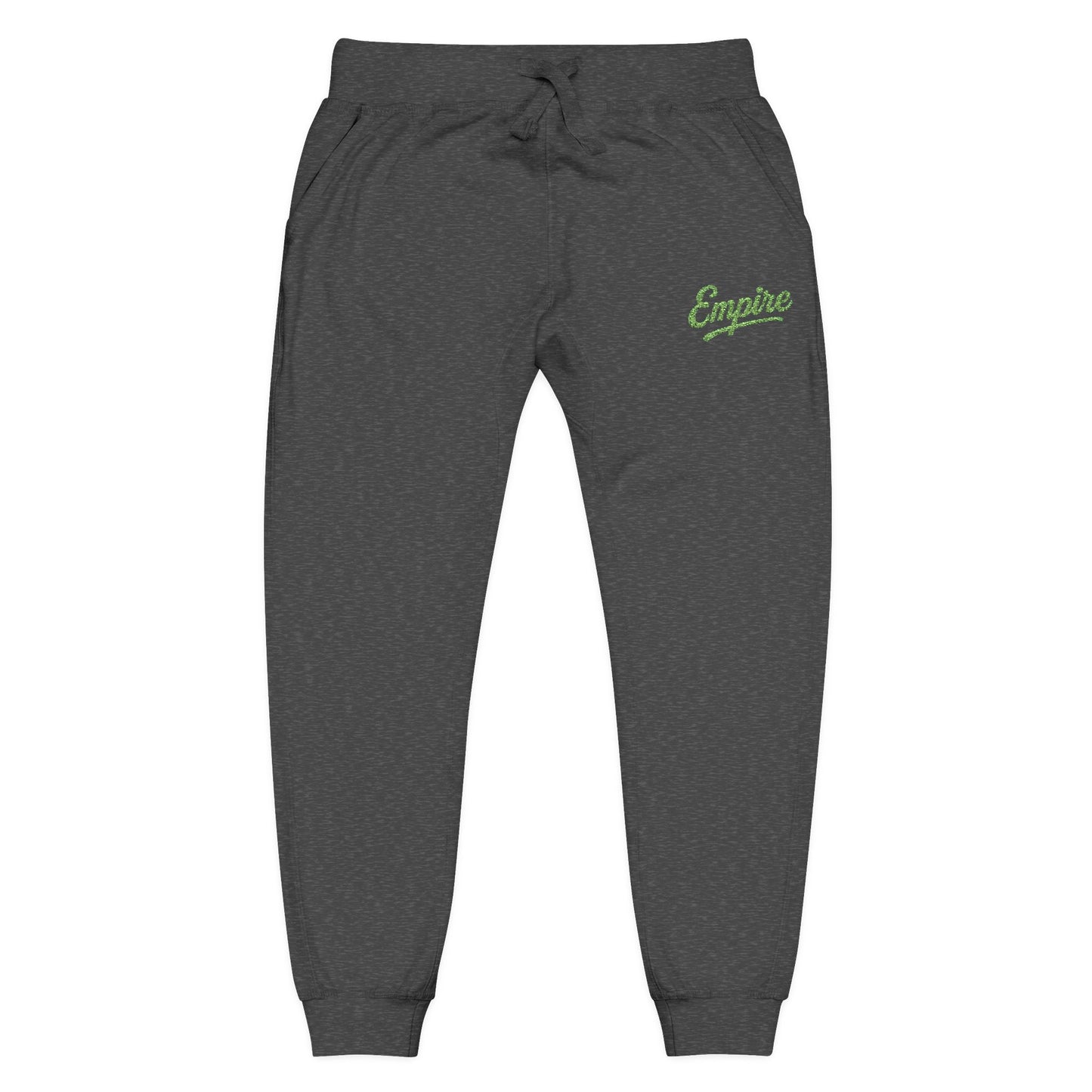 Empire Signature Embroidered Sweatpants — Minimal Fleece with Green 'Empire' Logo