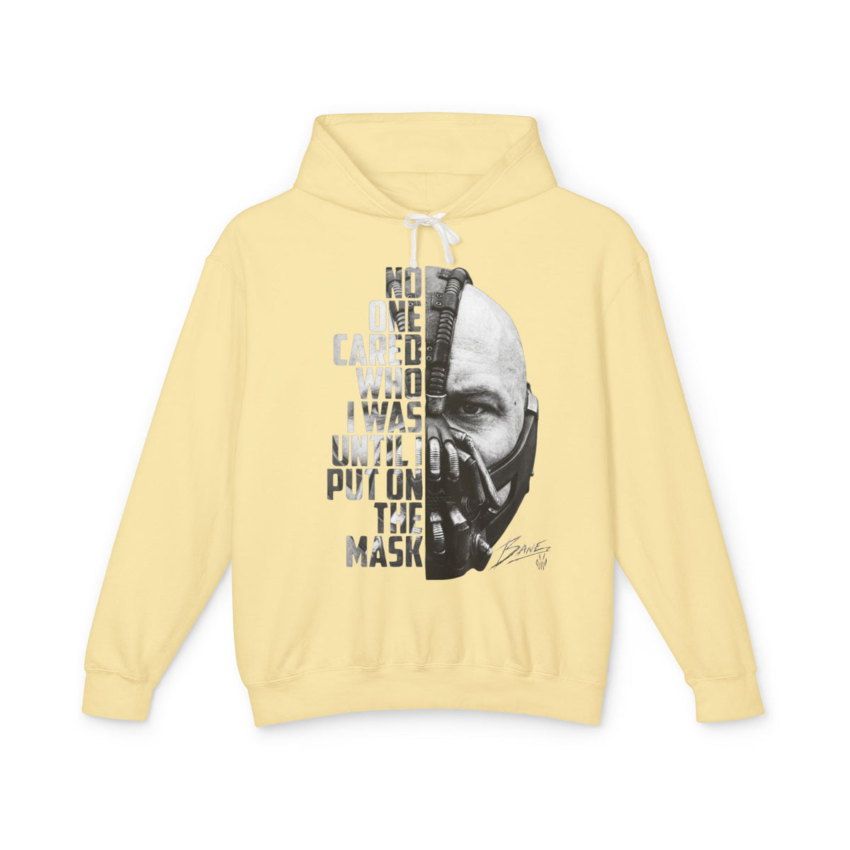 Bane Mask Split-Face Hoodie — "No One Cared Who I Was Until I Put On the Mask" Graphic