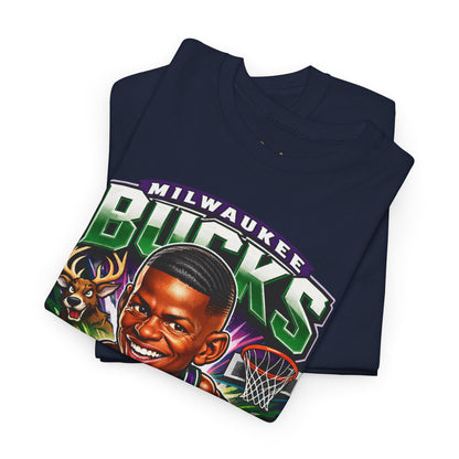 Milwaukee Bucks Retro Player Cartoon Tee — 'Ray Allen' Basketball Graphic T-Shirt