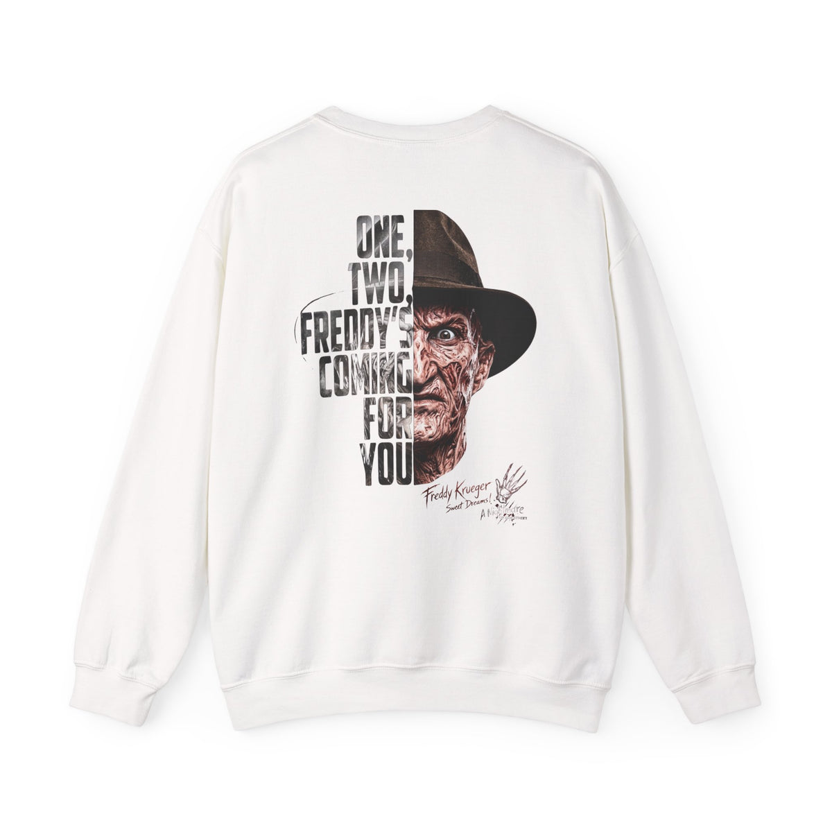 Freddy Krueger Crewneck Sweatshirt – "One, Two... Freddy's Coming For You" Horror Pullover