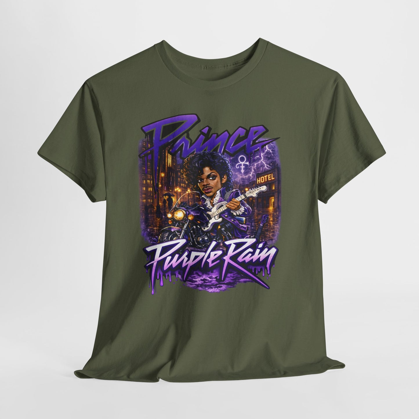 Purple Rain Graphic Tee – Retro 80s Guitar Vintage Concert Shirt