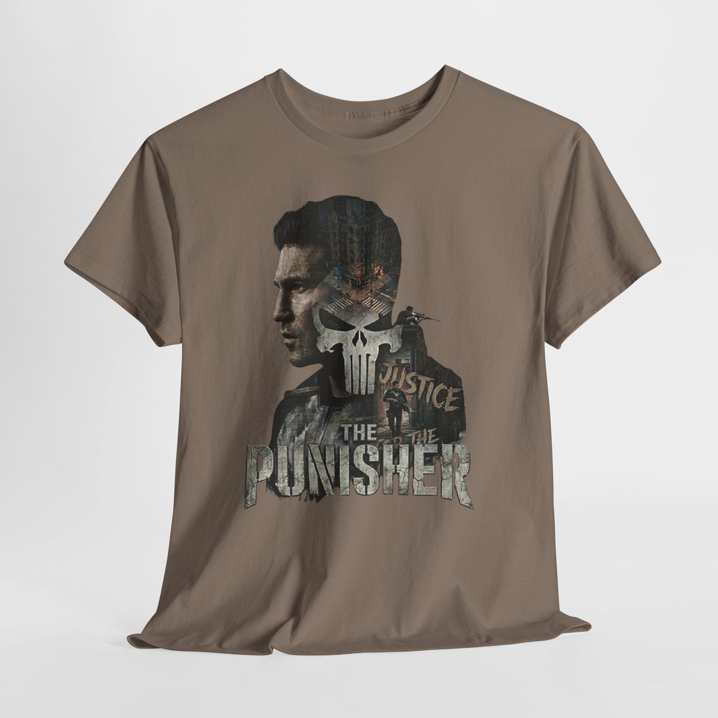 The Punisher Graphic Tee — Skull Justice Double Exposure T‑Shirt