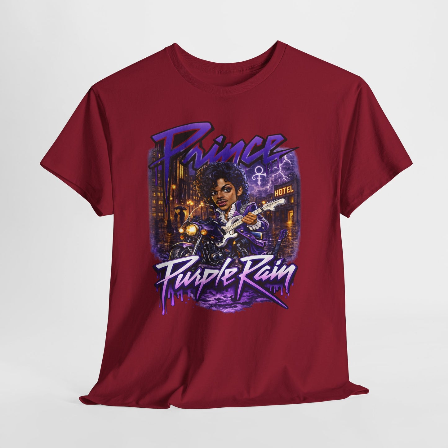 Purple Rain Graphic Tee – Retro 80s Guitar Vintage Concert Shirt