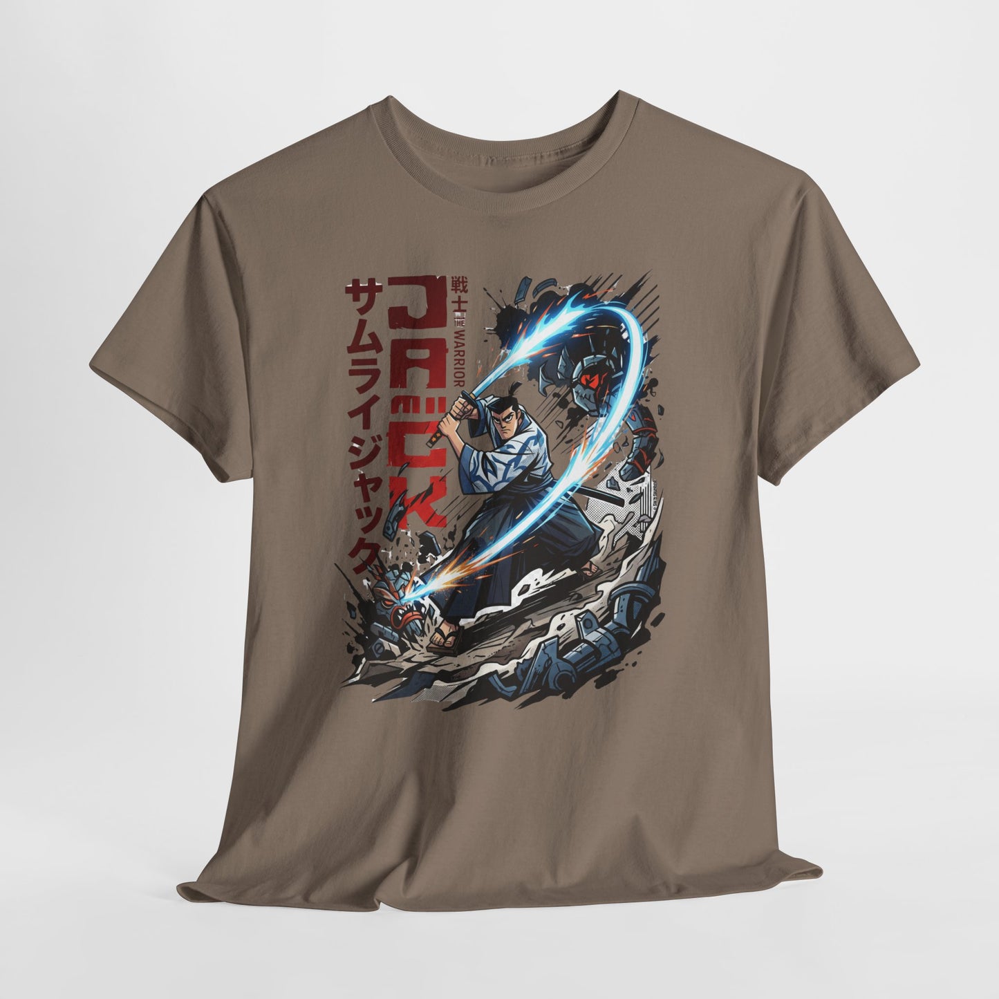 Samurai Jack Anime-Style Graphic Tee — Retro Action Shirt with Japanese Text