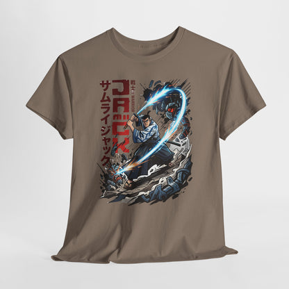 Samurai Jack Anime-Style Graphic Tee — Retro Action Shirt with Japanese Text