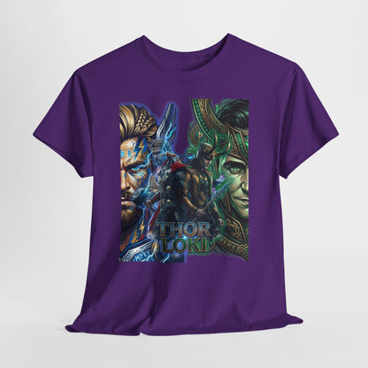 Thor vs Loki Graphic Tee — Mythic Norse Superhero Split-Face Design