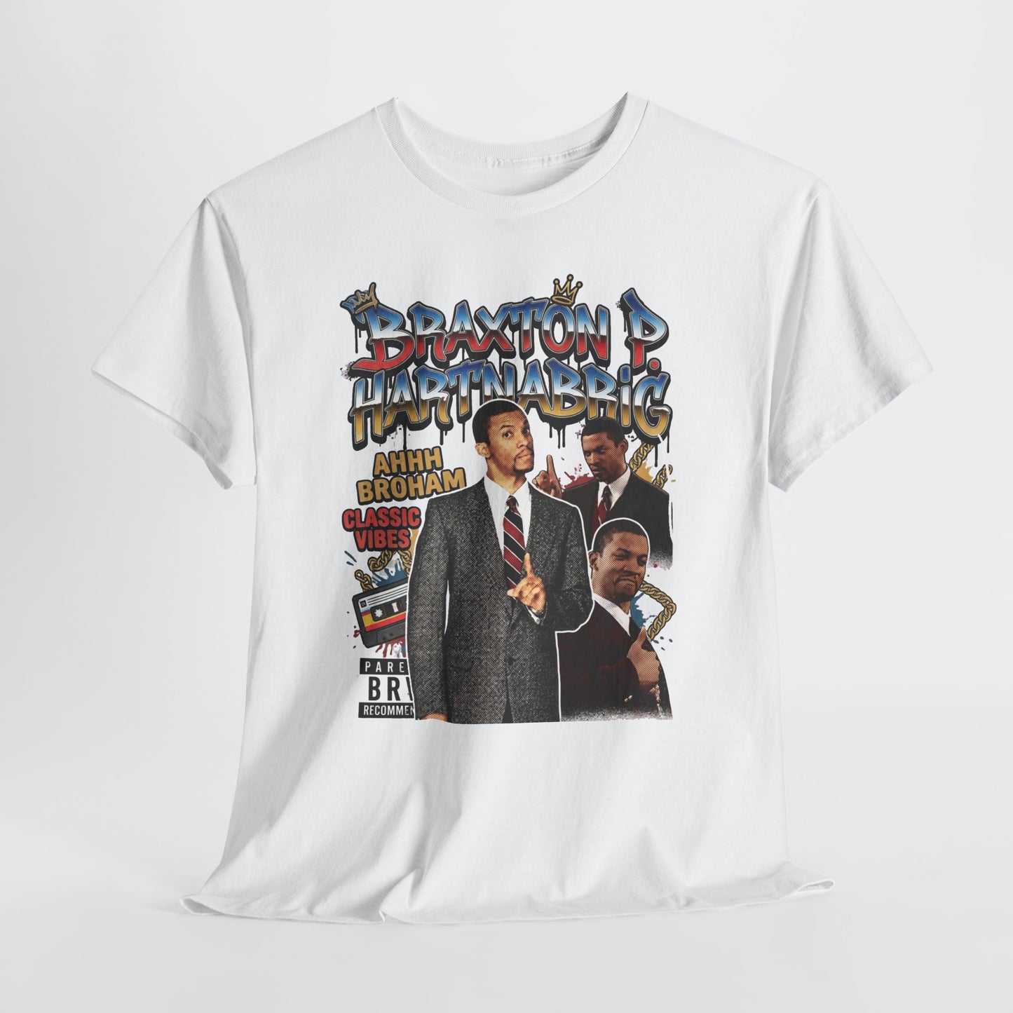 Vintage Braxton P. Hartnabrig Graphic Tee — Retro Collage T-Shirt