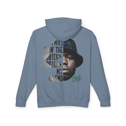 Steel "Juice" Graphic Hoodie — "I Was Doin' the Hootchy-Kootchy, My Friend" Vintage Movie Portrait
