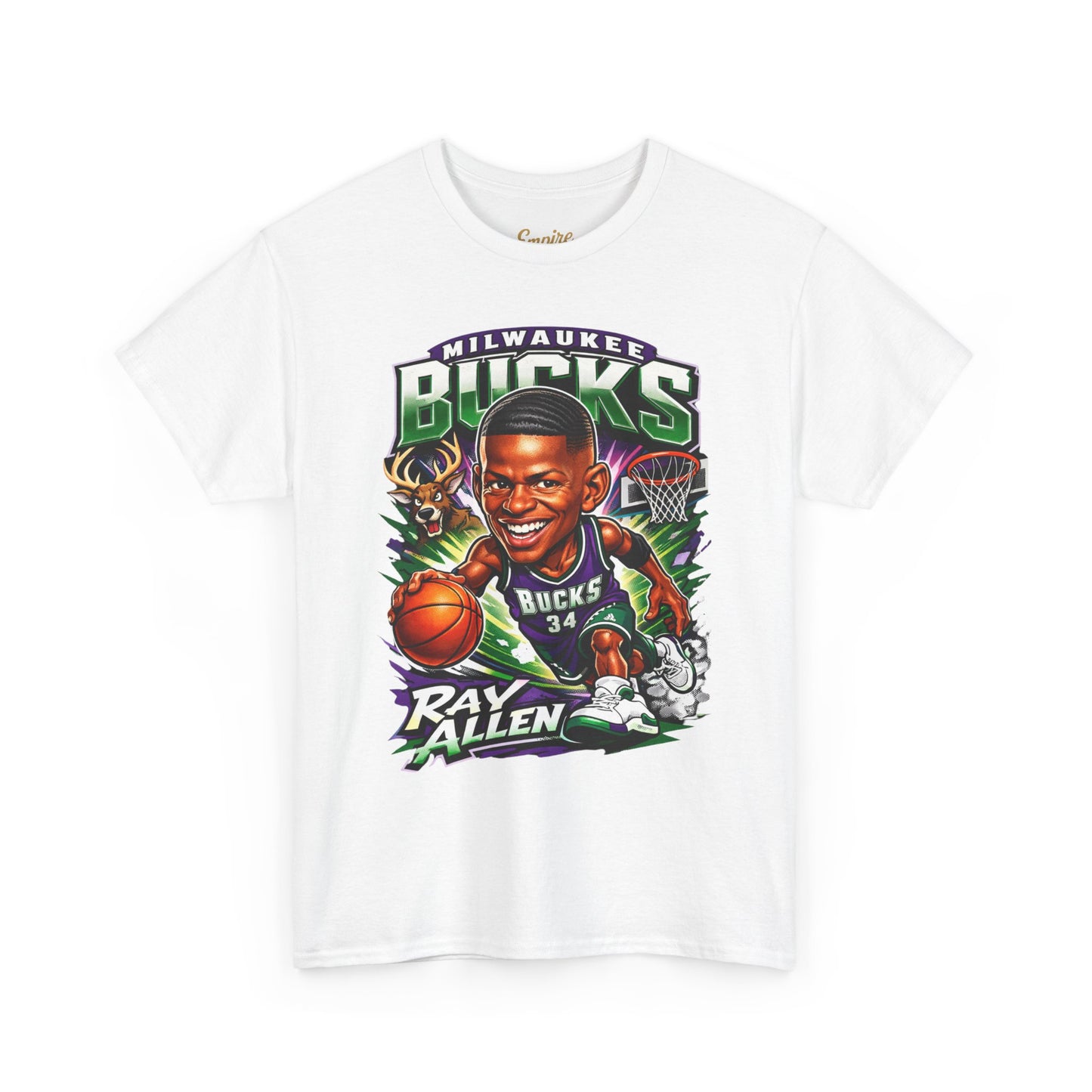 Milwaukee Bucks Retro Player Cartoon Tee — 'Ray Allen' Basketball Graphic T-Shirt