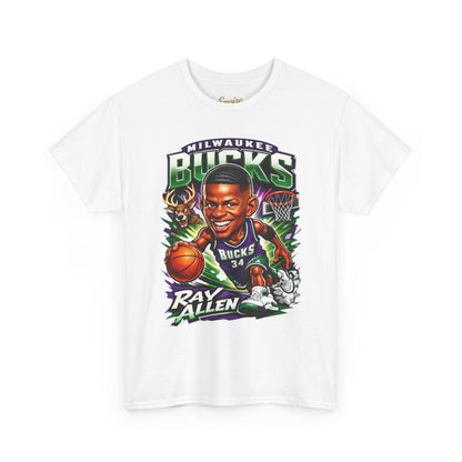 Milwaukee Bucks Retro Player Cartoon Tee — 'Ray Allen' Basketball Graphic T-Shirt