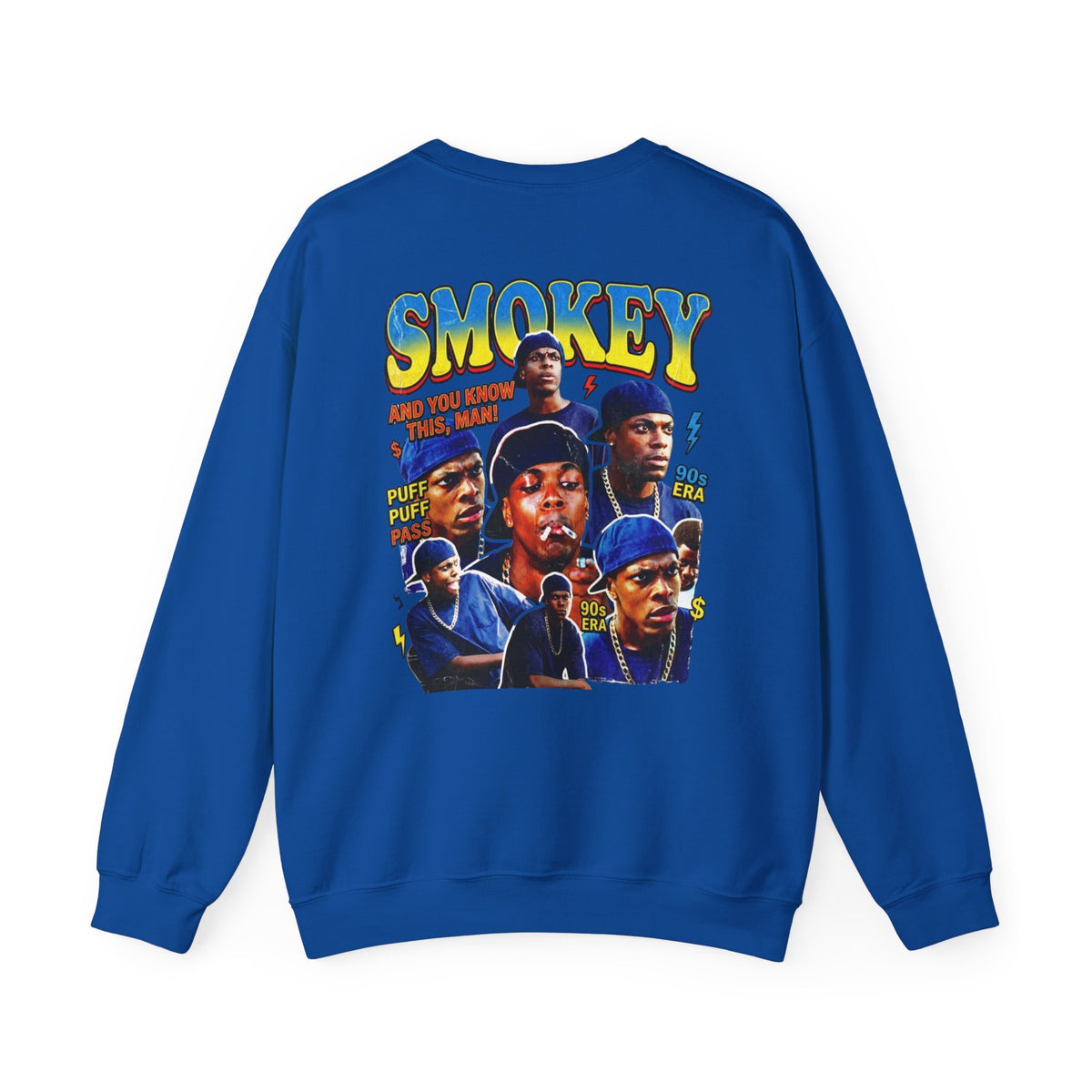 Smokey Graphic Sweatshirt – Retro Hip-Hop Photo Collage Crewneck