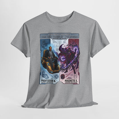 Professor K vs Magneto X Graphic Tee — Retro Card Battle Design