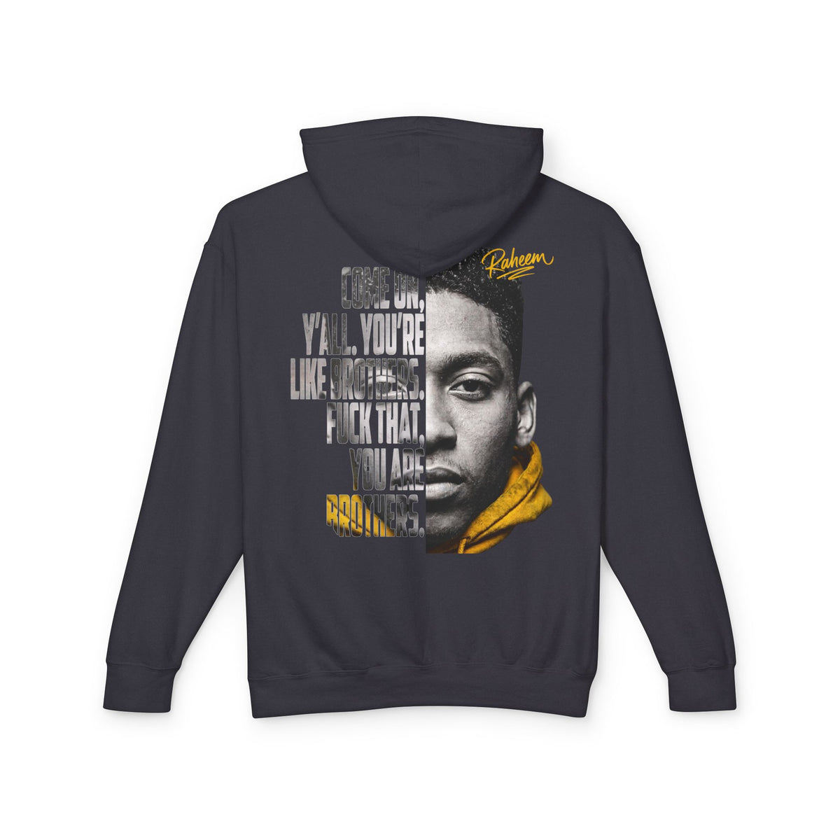 Raheem Hoodie — 'Juice' Portrait Hoodie with Quote (Half-Face Design)
