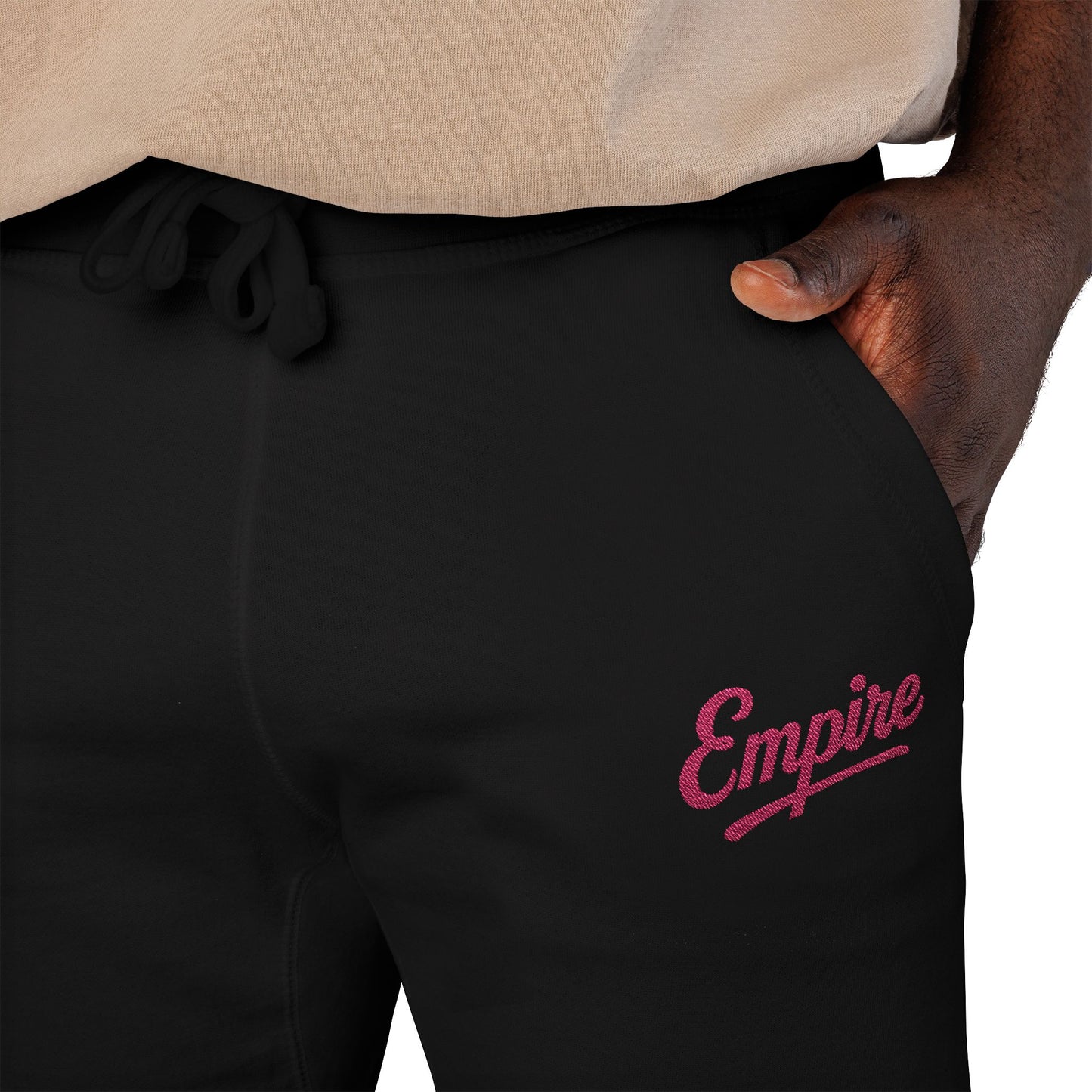 Empire Signature Embroidered Sweatpants — Minimal Fleece with Pink 'Empire' Logo
