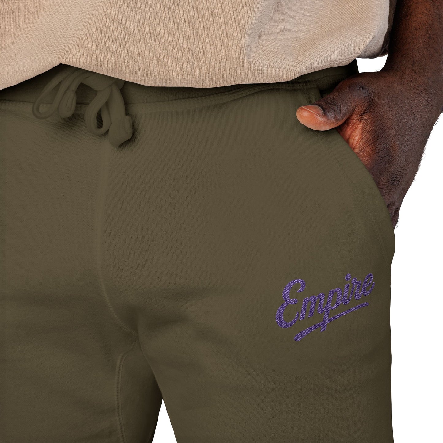 Empire Signature Embroidered Sweatpants — Minimal Fleece with Purple 'Empire' Logo