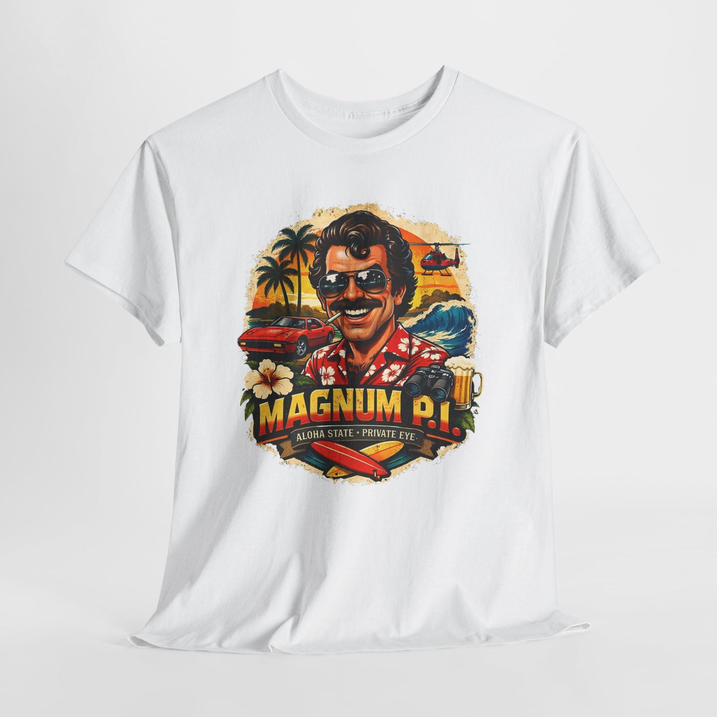 Retro Detective TV Graphic Tee — 'Magnum P.I.' Vintage Island Vibe T-Shirt