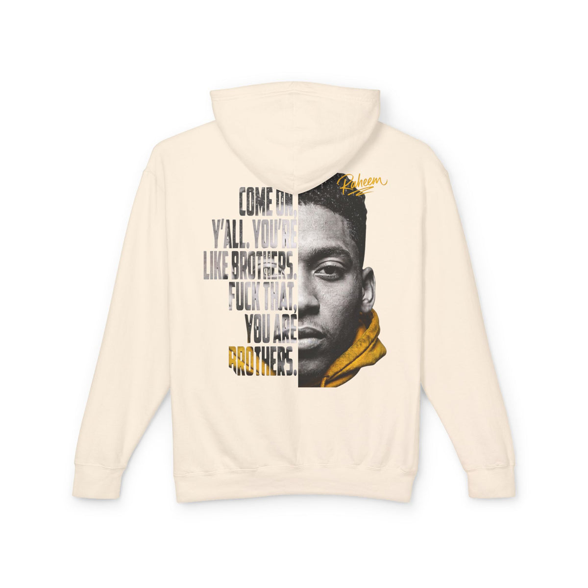 Raheem Hoodie — 'Juice' Portrait Hoodie with Quote (Half-Face Design)