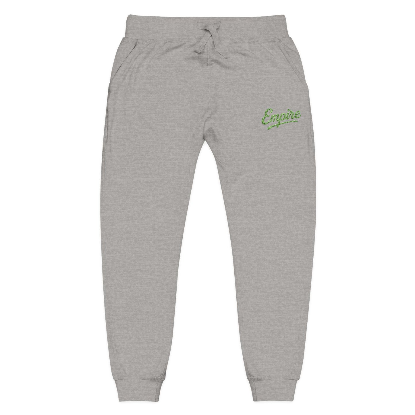 Empire Signature Embroidered Sweatpants — Minimal Fleece with Green 'Empire' Logo