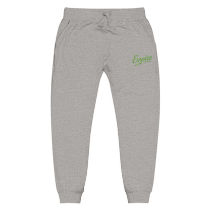 Empire Signature Embroidered Sweatpants — Minimal Fleece with Green 'Empire' Logo