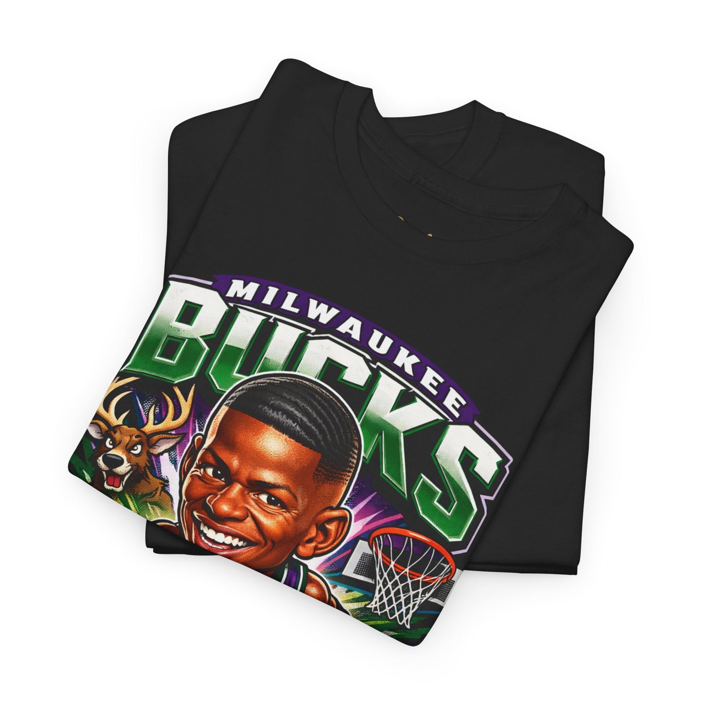 Milwaukee Bucks Retro Player Cartoon Tee — 'Ray Allen' Basketball Graphic T-Shirt