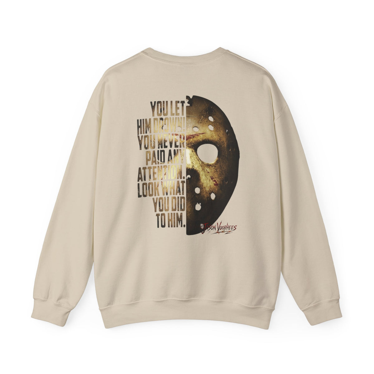 Jason Voorhees Mask Graphic with Quote Crewneck Sweatshirt