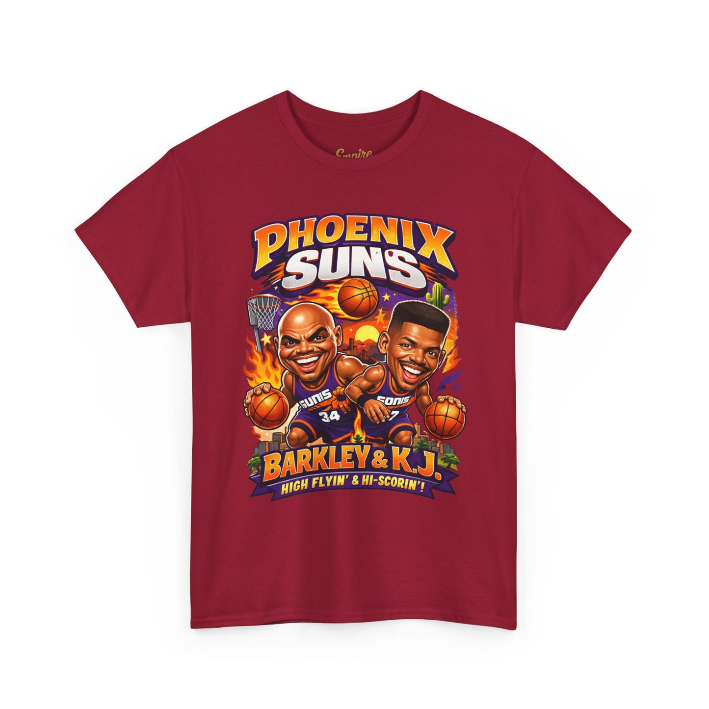 Phoenix Suns Barkley & K.J. Graphic Tee — Retro Basketball Cartoon Shirt