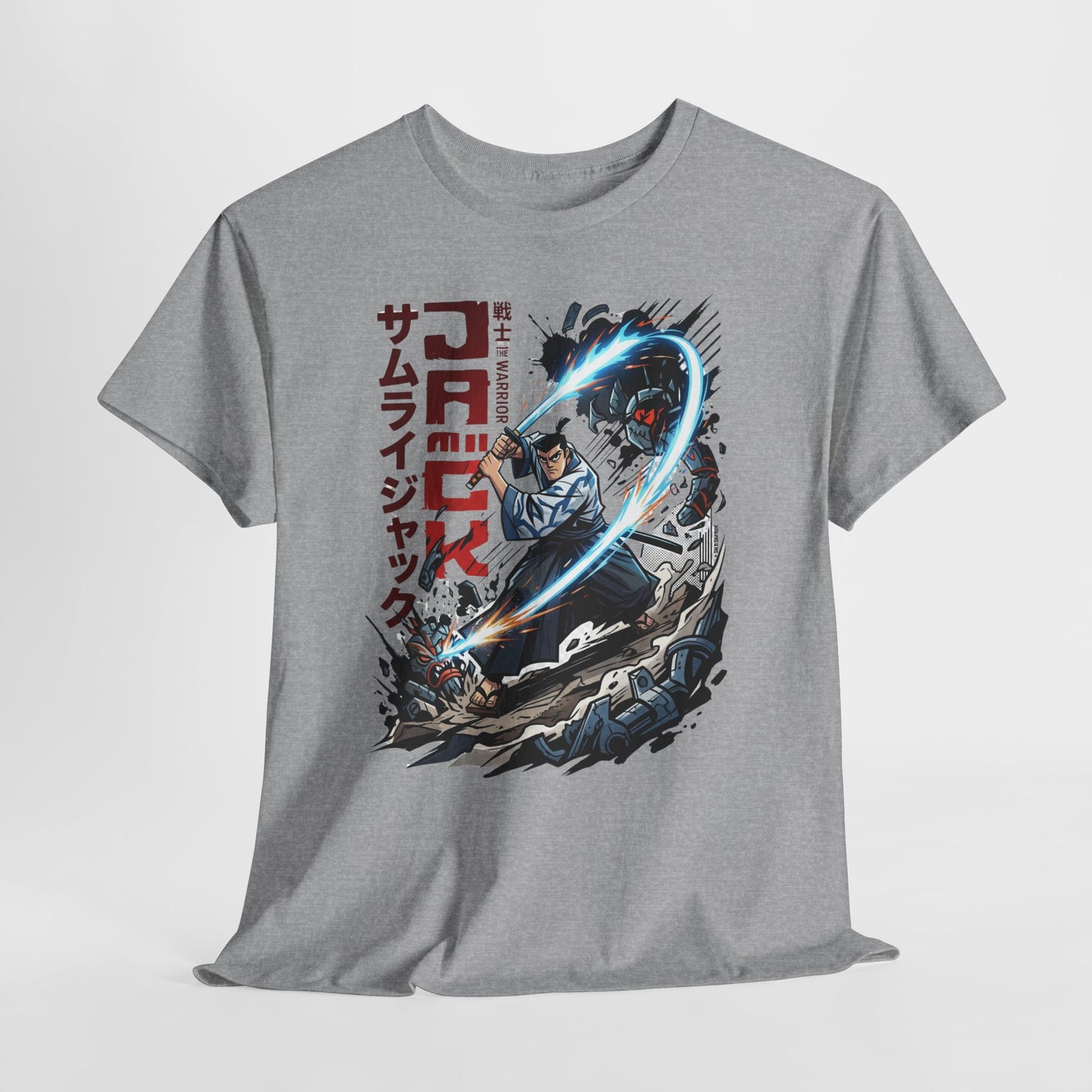 Samurai Jack Anime-Style Graphic Tee — Retro Action Shirt with Japanese Text