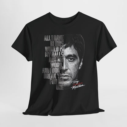 Tony Montana 'Scarface' Graphic Tee — Bold Quote Face Design