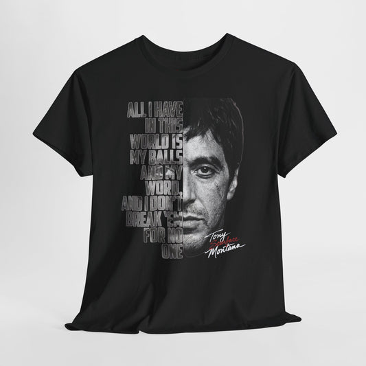 Tony Montana 'Scarface' Graphic Tee — Bold Quote Face Design