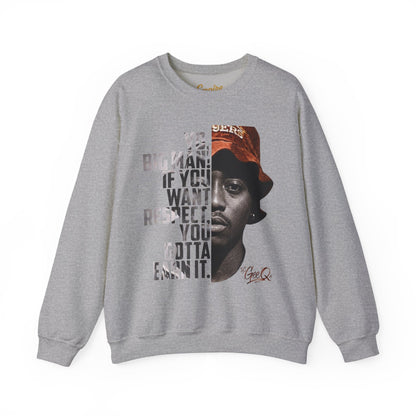DJ Gee Q - Respect Is Earned Crewneck Sweatshirt – Motivational Hip-Hop Portrait Design