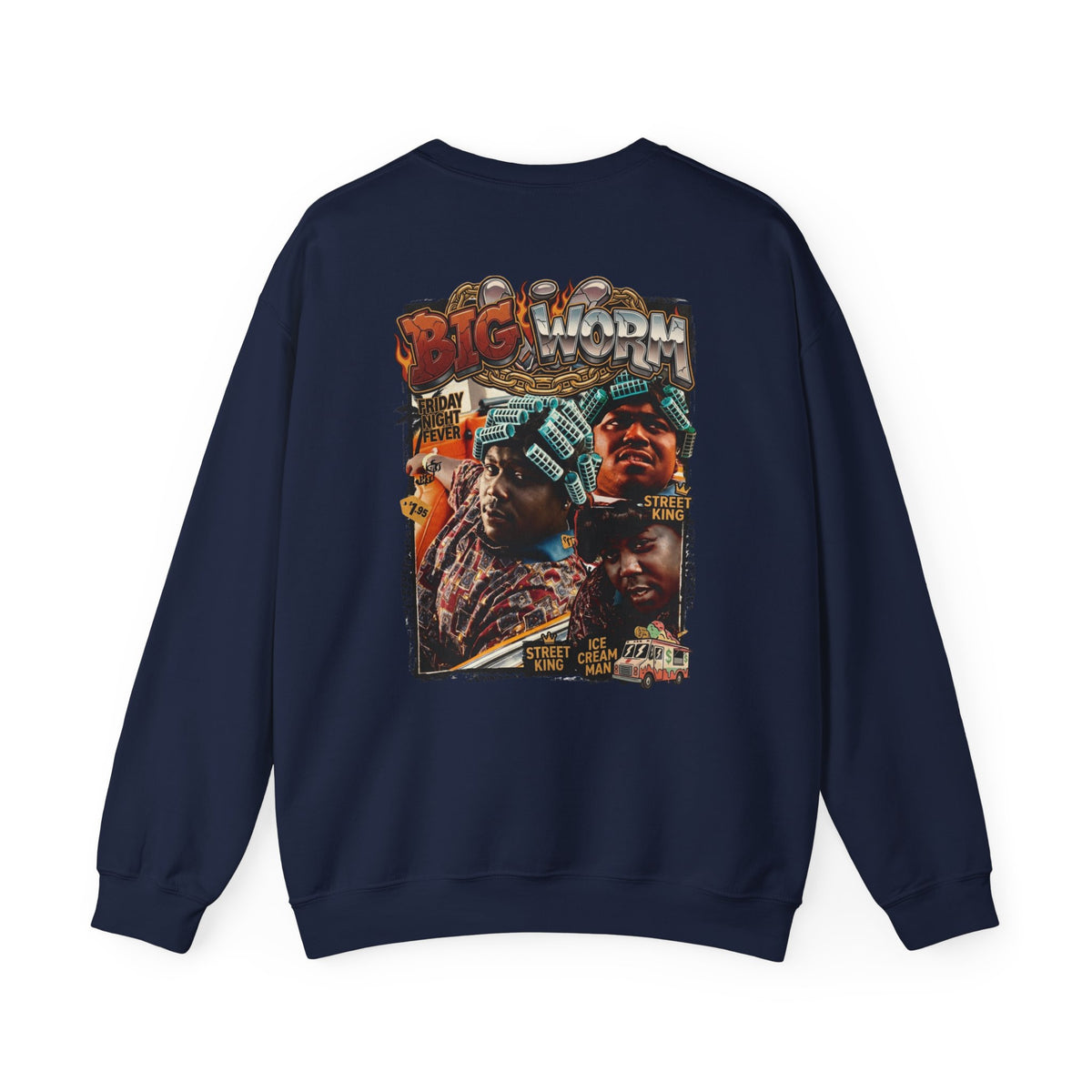 Big Worm Collage Crewneck Sweatshirt — Retro Hip‑Hop Graphic