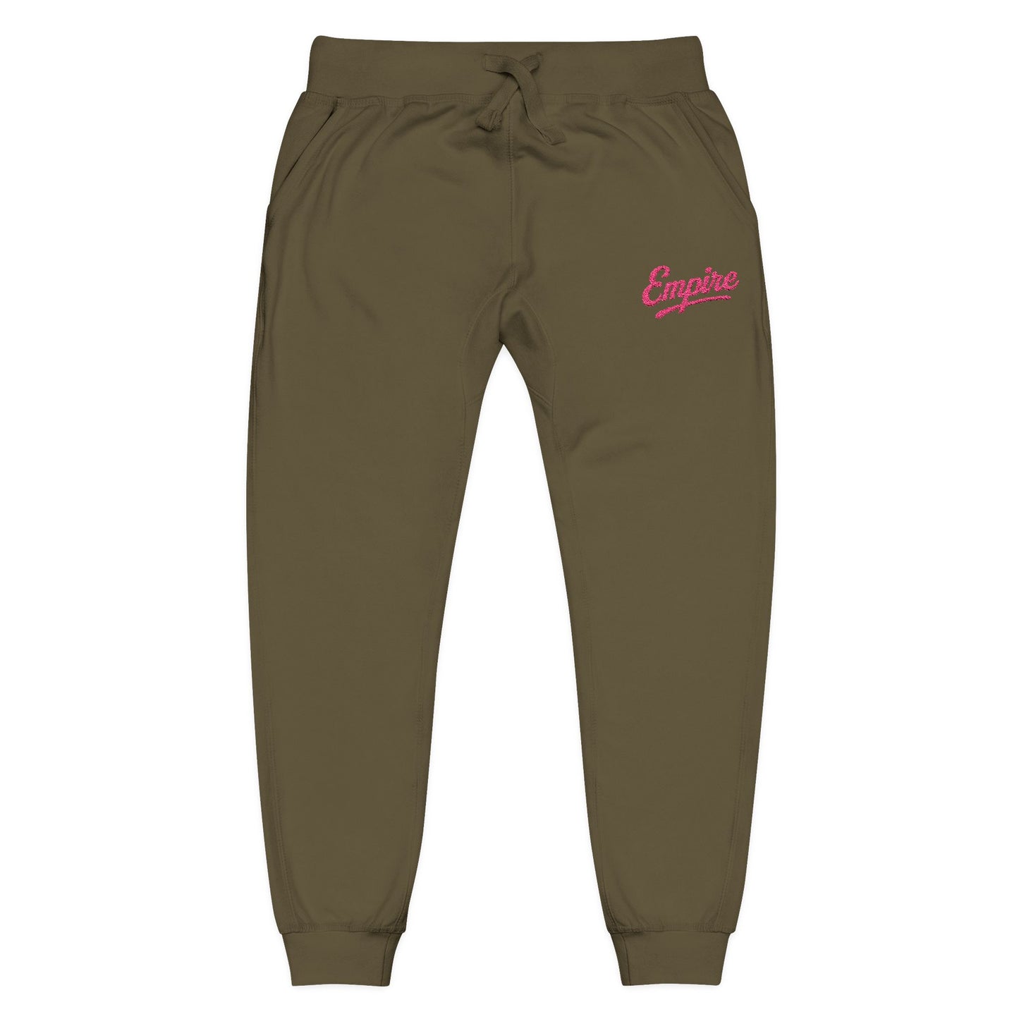 Empire Signature Embroidered Sweatpants — Minimal Fleece with Pink 'Empire' Logo