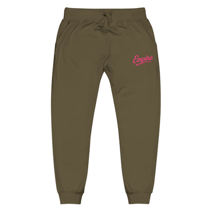 Empire Signature Embroidered Sweatpants — Minimal Fleece with Pink 'Empire' Logo