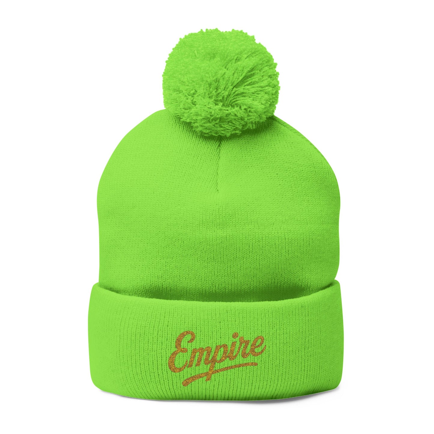 Embroidered Pom-Pom Knit Cap