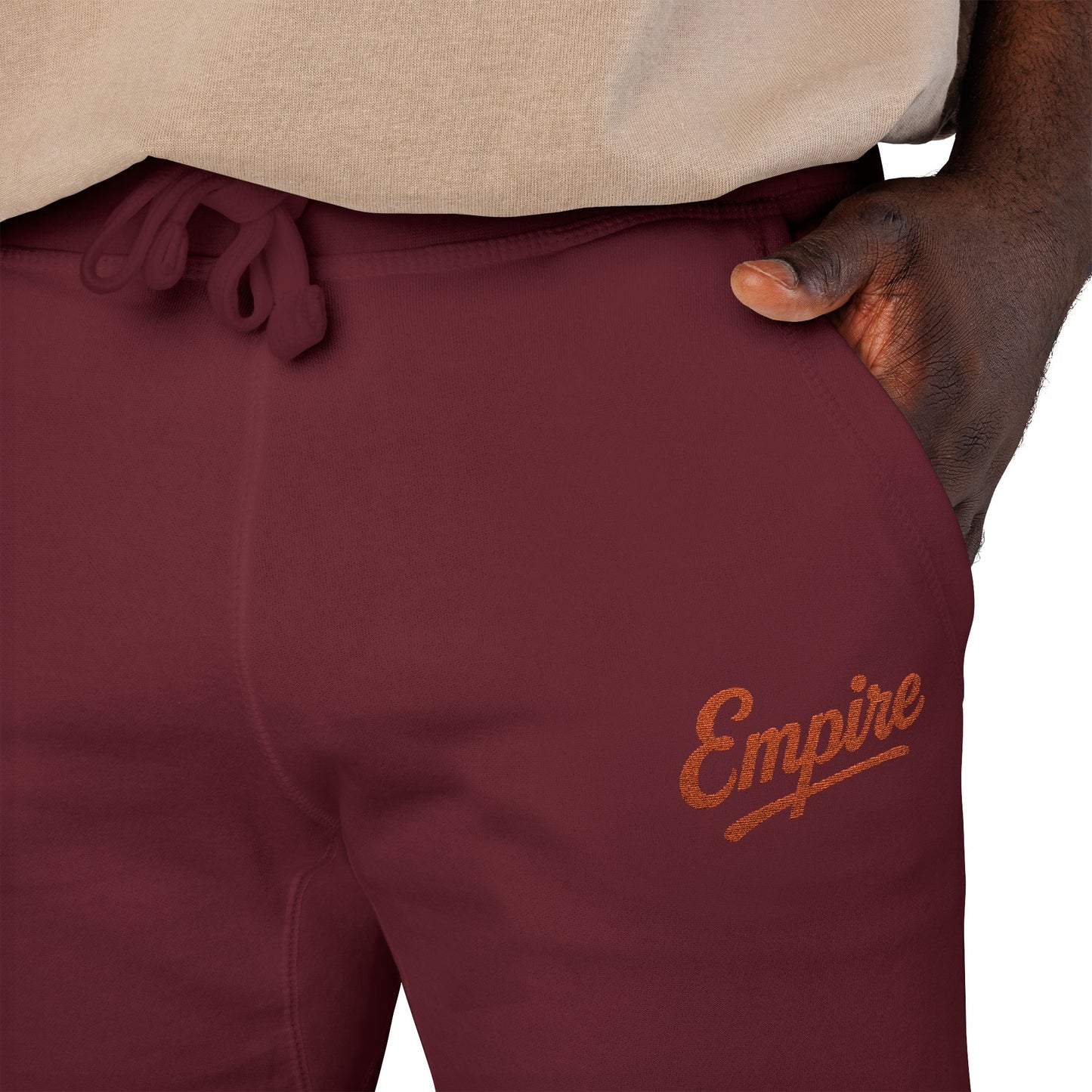 Empire Signature Embroidered Sweatpants — Minimal Fleece with Orange 'Empire' Logo
