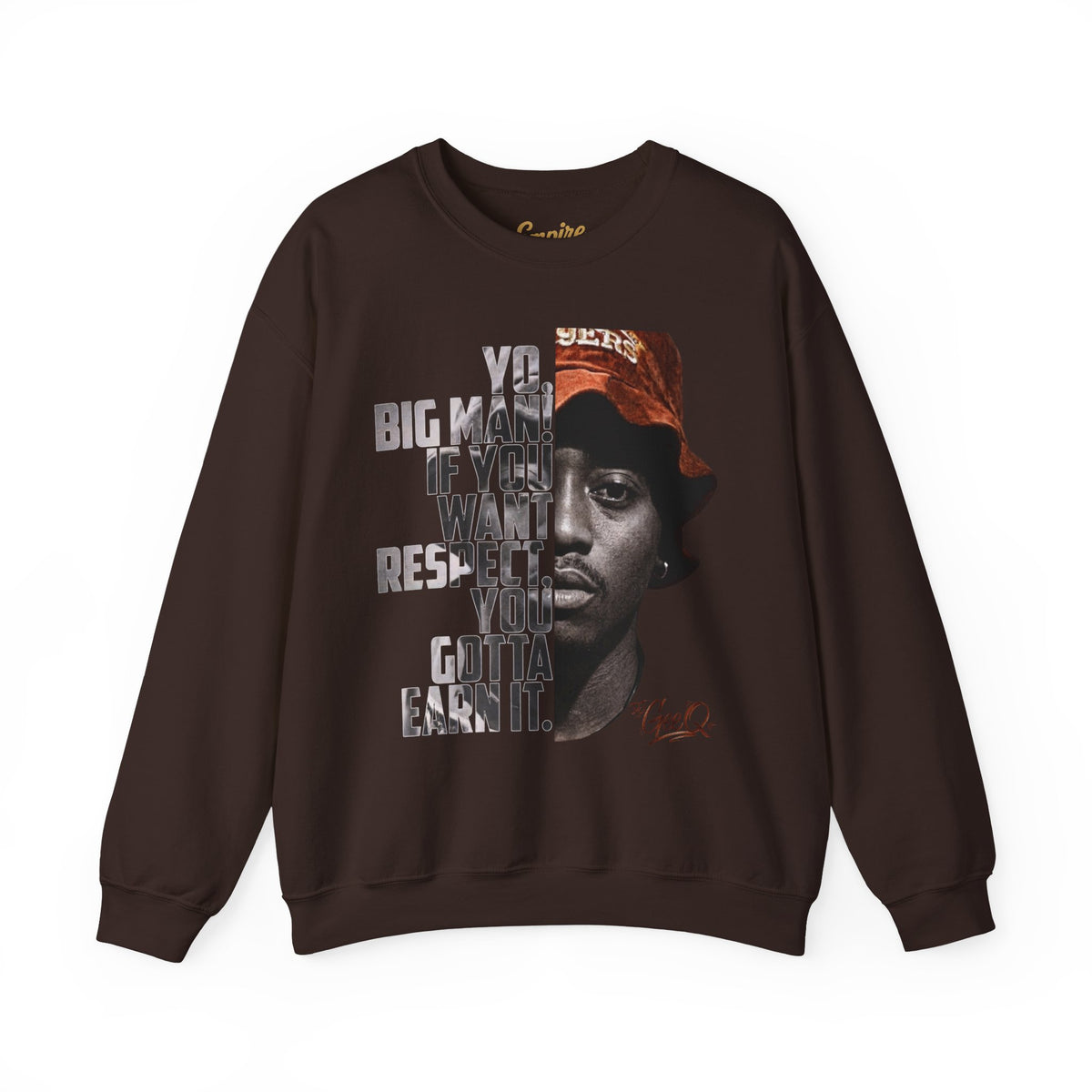 DJ Gee Q - Respect Is Earned Crewneck Sweatshirt – Motivational Hip-Hop Portrait Design
