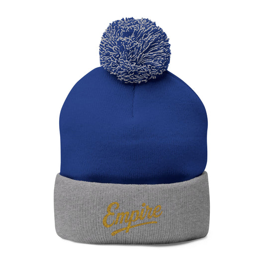 Embroidered Pom-Pom Knit Cap