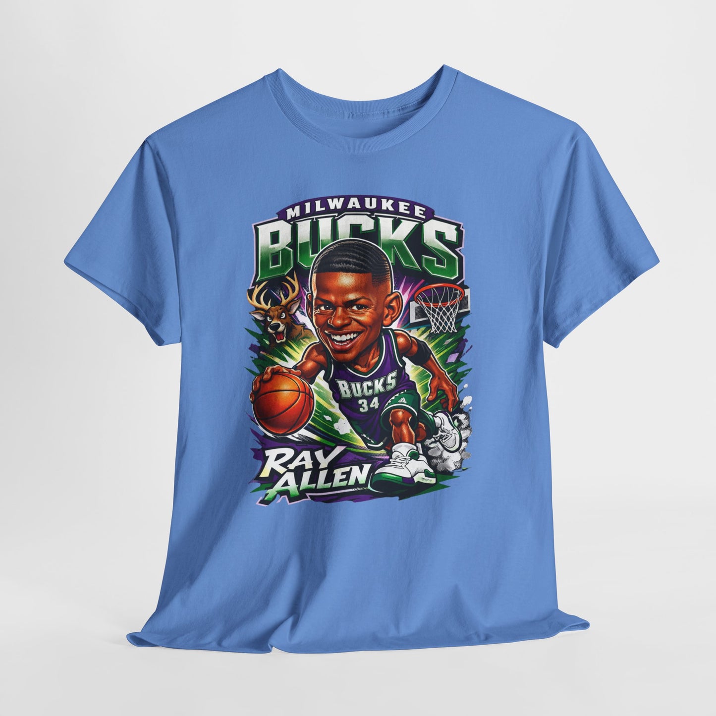 Milwaukee Bucks Retro Player Cartoon Tee — 'Ray Allen' Basketball Graphic T-Shirt