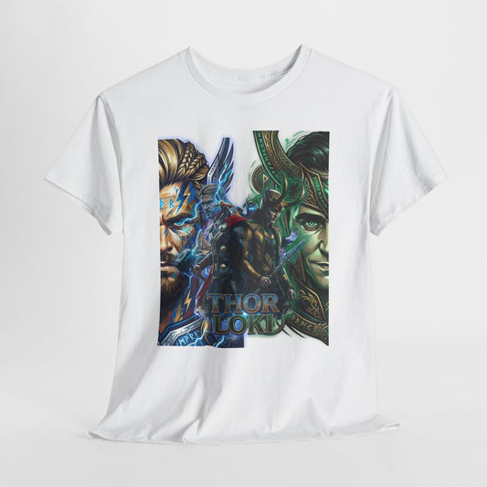 Thor vs Loki Graphic Tee — Mythic Norse Superhero Split-Face Design